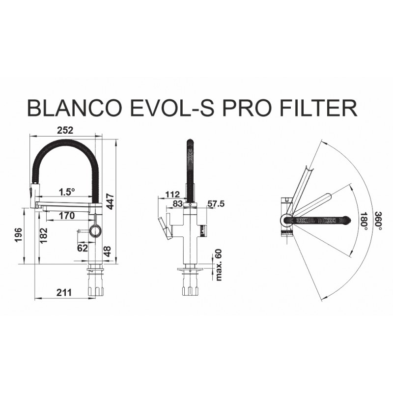 Кухонный смеситель Blanco EVOL-S Pro Filter (526636) чёрный матовый