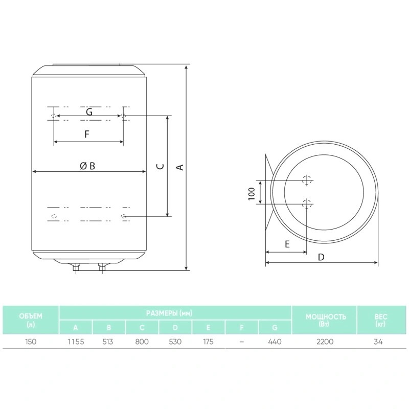 Водонагрівач Atlantic Opro Central Domestic Wall Mounted 150 ES-VM150ME-B (871236)